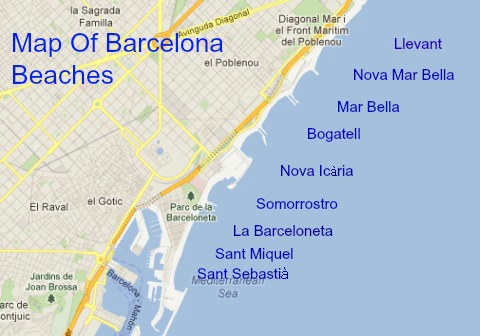 Map of beaches in Barcelona